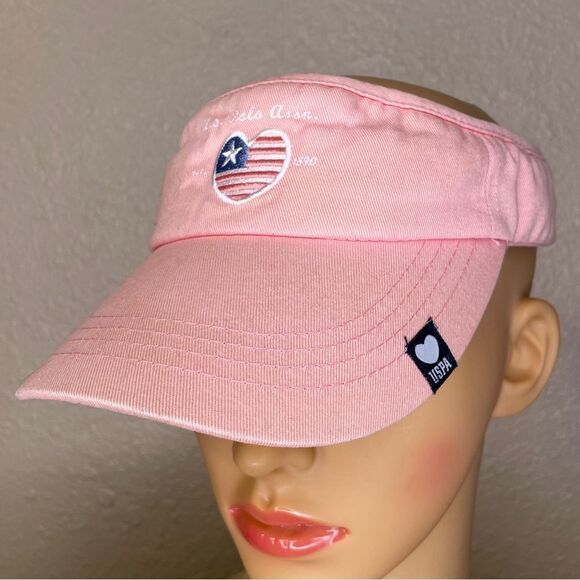 Vintage U. S. Polo Peach Adjustable Visor With Heart Shaped US Flag Emblem - Picture 1 of 9